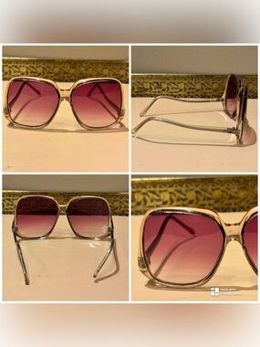 Vintage 1970s Oversized Square Sunglasses – Translucent Clear/Tan Frame